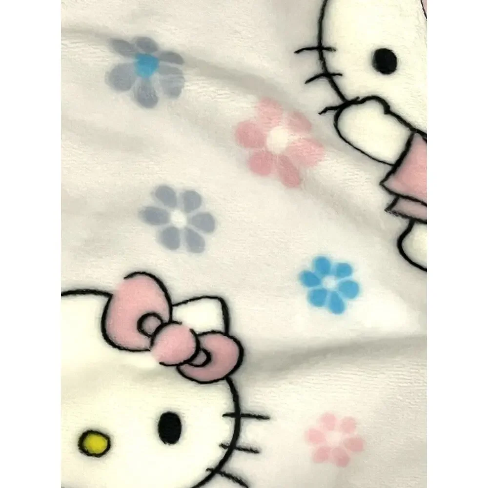 Hello Kitty Throw Blanket Spring Blue Pink Flowers Plush Fleece 50 X 70” Easter